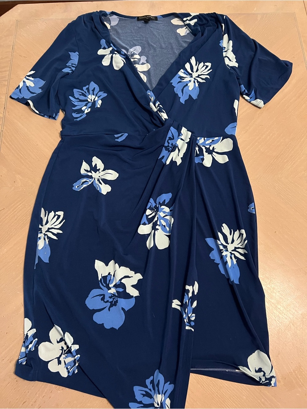 Banana Republic Navy Blue & White Floral Wrap Midi Dress
